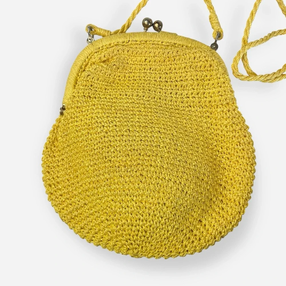 Au Courant Yellow Straw‎ Shoulder Bag Womens Raffia Japan Kisslock